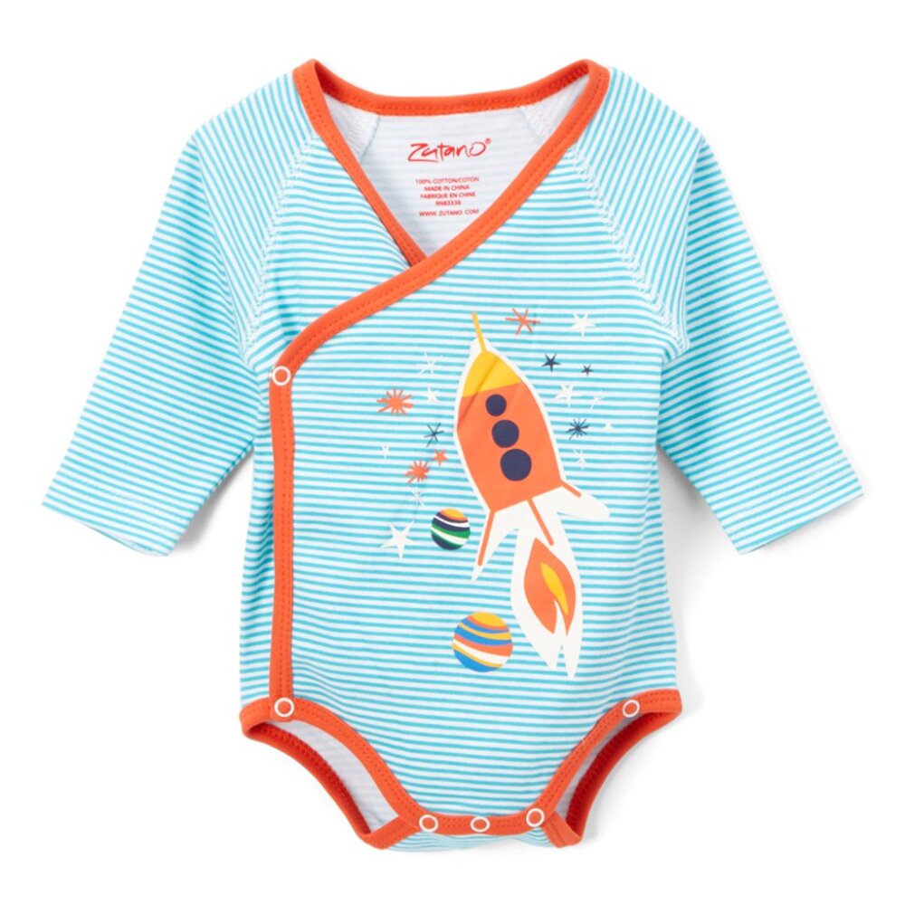 NWT Zutano Baby Long Sleeve Body Wrap Rocket Ship Pool Candy Stripe